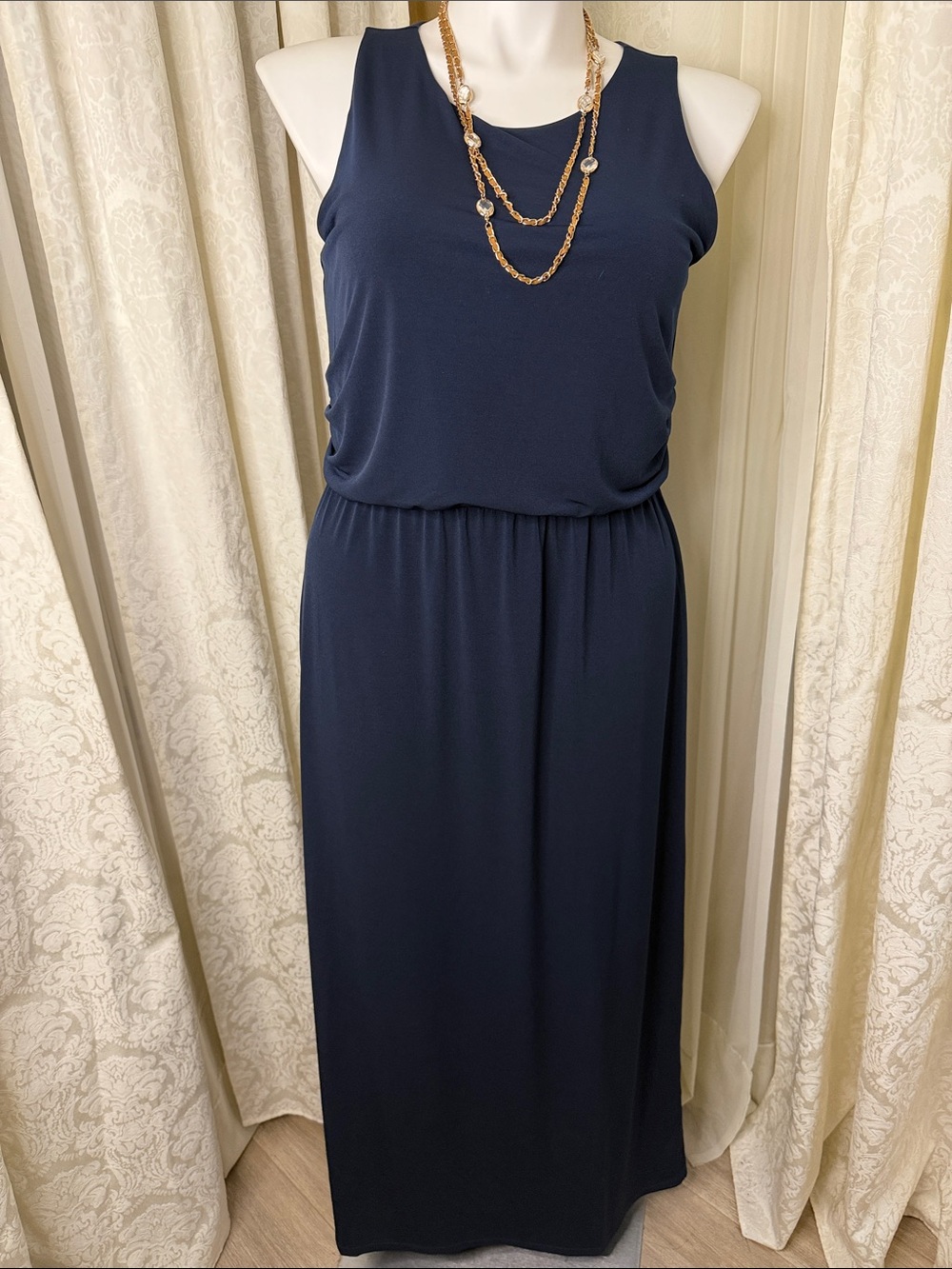 Ann Taylor Sleeveless Navy Blue Maxi Dress